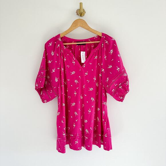 Lane Bryant Floral V-Neck Short Sleeve Blouse Pink 18 NEW - Picture 1 of 10